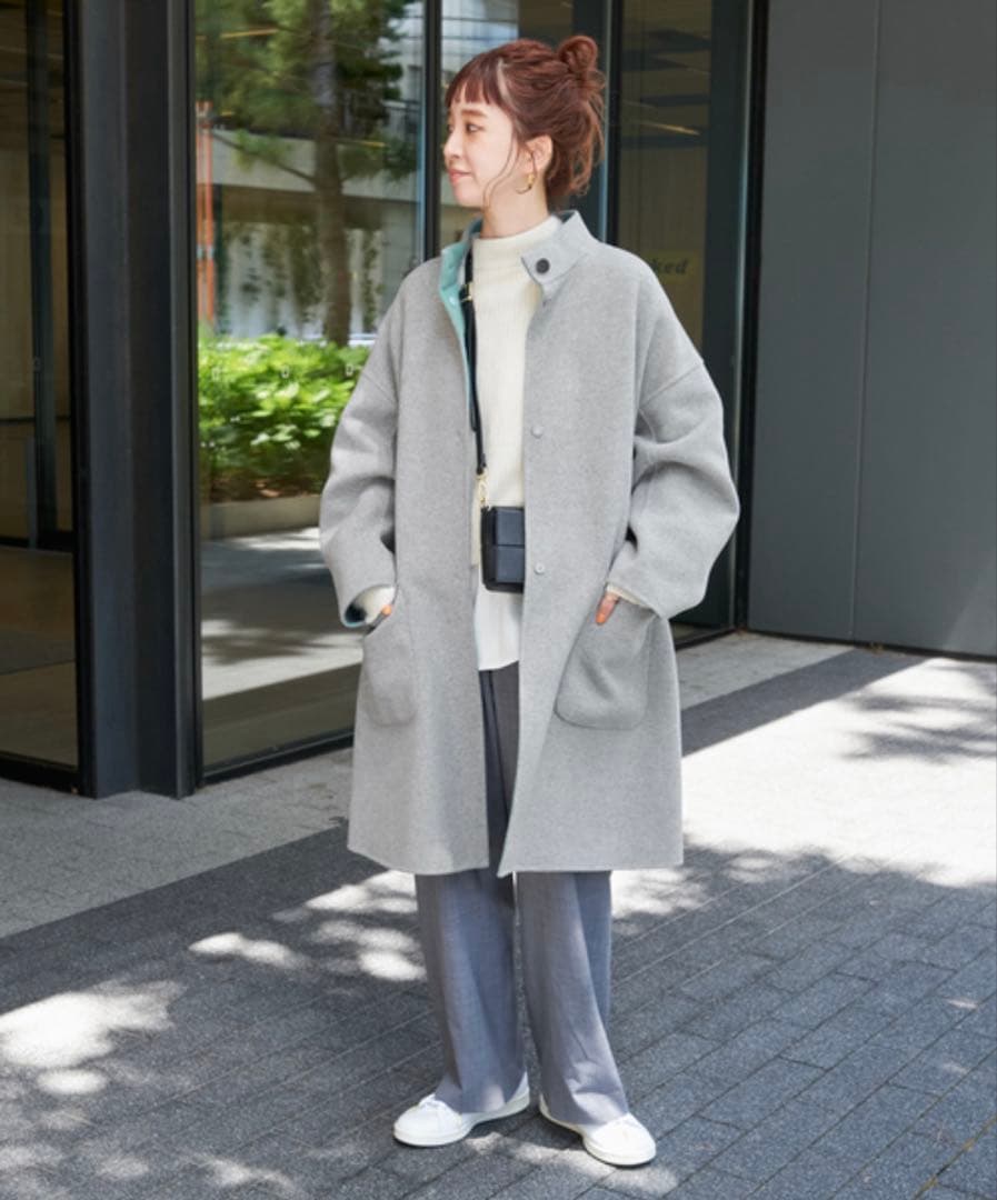 B.C STOCK リバーシブルミドル丈コート　グレー ベーセーストック B.C STOCK S120ブレンドリバーシブルコート （グレー