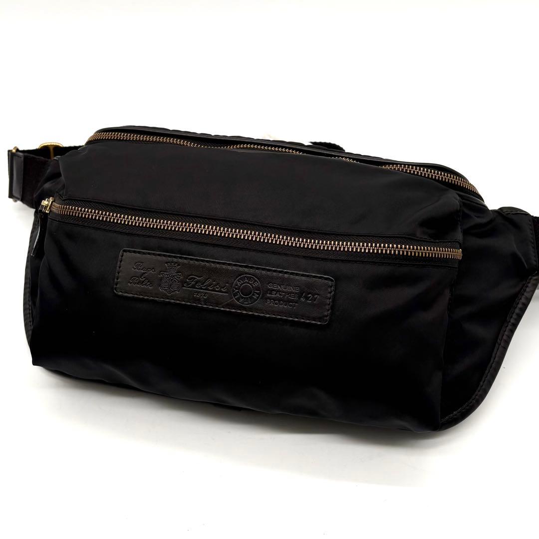 【美品】フェリージ 427 ボディバッグ ナイロン レザー ブラック
