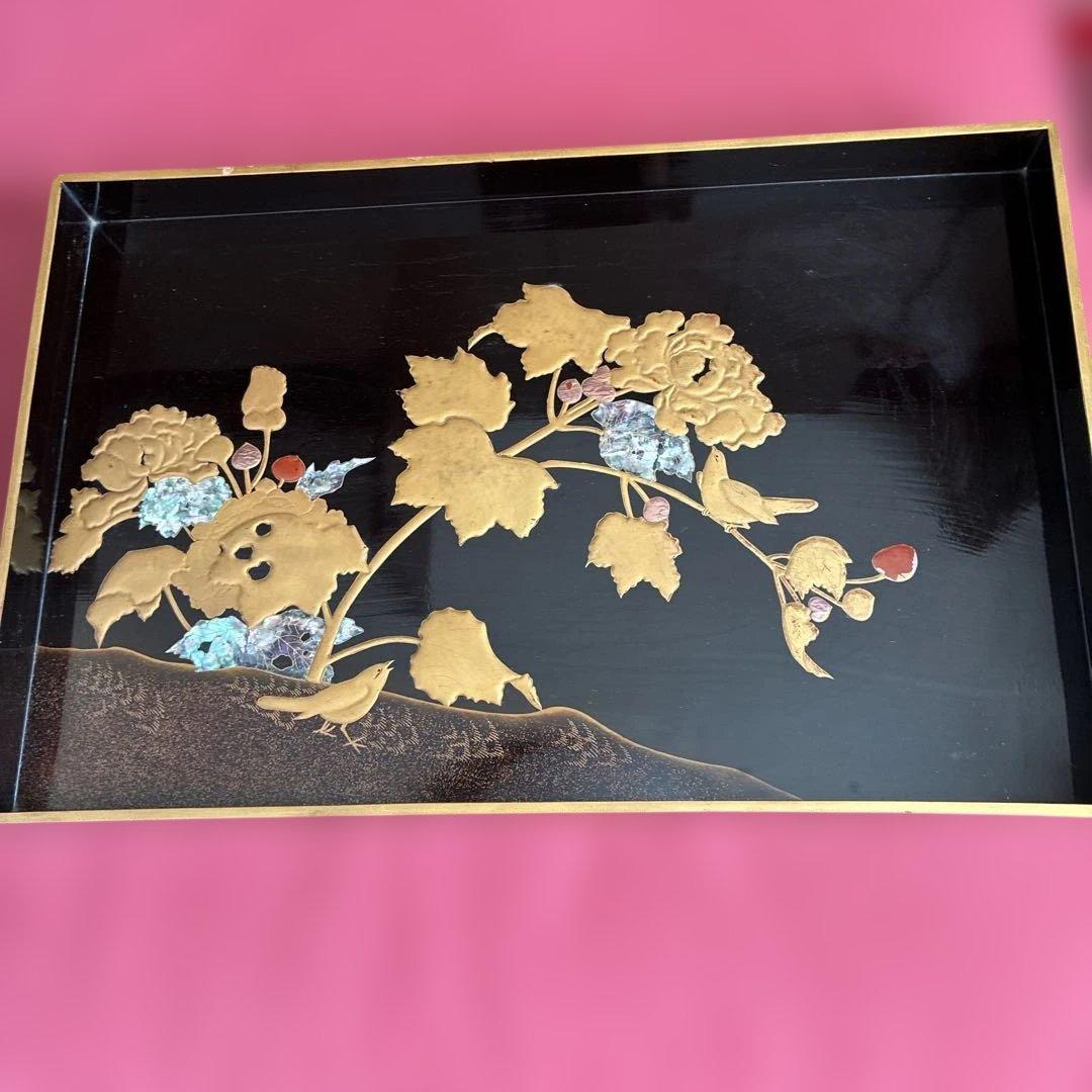52×34×5 四角お盆アンティーク　螺鈿、金細工等 Yahoo!オークション -「螺鈿 お盆」(漆芸) (工芸品)の落札相場・落札価格