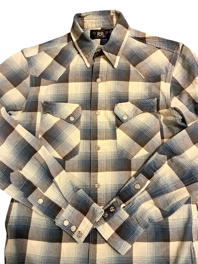 希少 美品 RRL オンブレチェック ウエスタンシャツ コンチョボタン XS