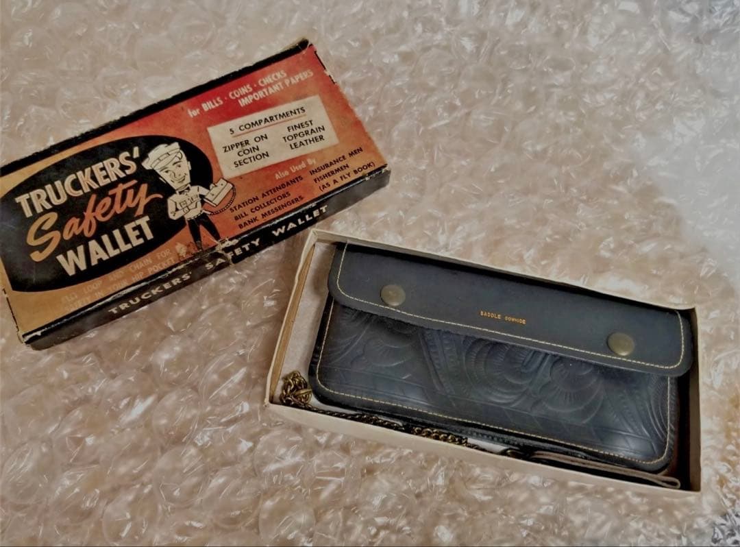50s ビンテージ デッドストック トラッカー レザーウォレット Yahoo!オークション - 50s デッドストック トラッカーウォレット 箱付