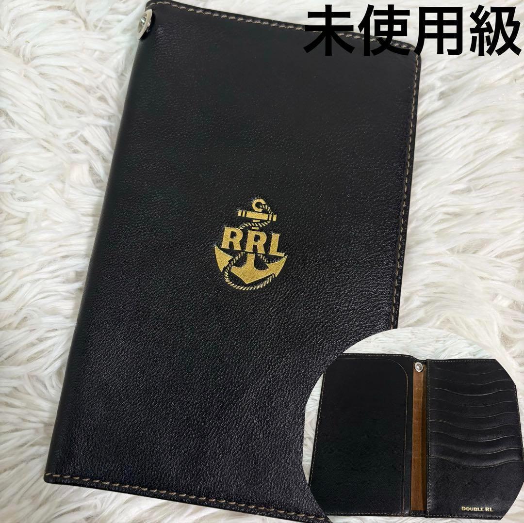 希少/未使用級✨RRL 長財布 手帳型 ゴールドロゴ 刻印 レザー×スエード 黒