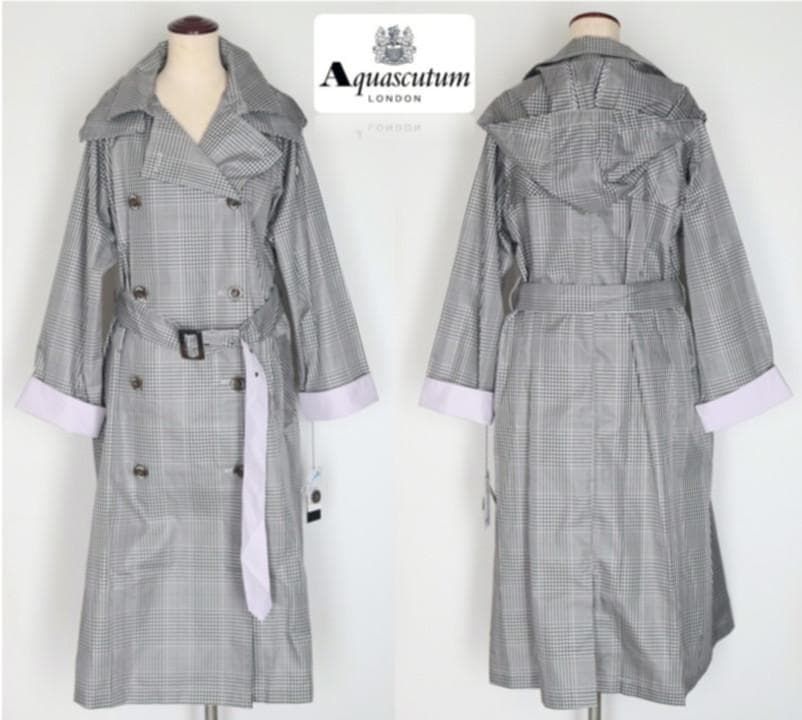 新品【アクアスキュータム】トレンチデザイン チェック柄 レインコート M-L アクアスキュータムのトレンチレインコート可愛すぎん？チェックの