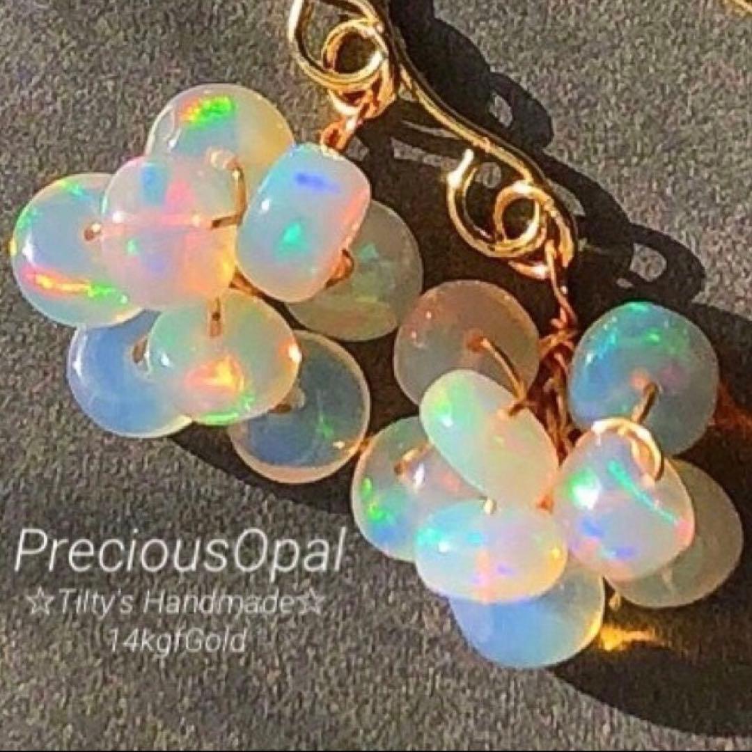 天然石♡美遊色♡プレシャスオパールの華やかブーケピアス14kgf - メルカリ