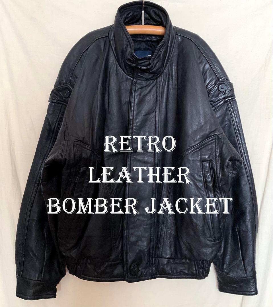 80s 羊本革 黒 レザージャンパー ボンバージャケット ユニセックス レア