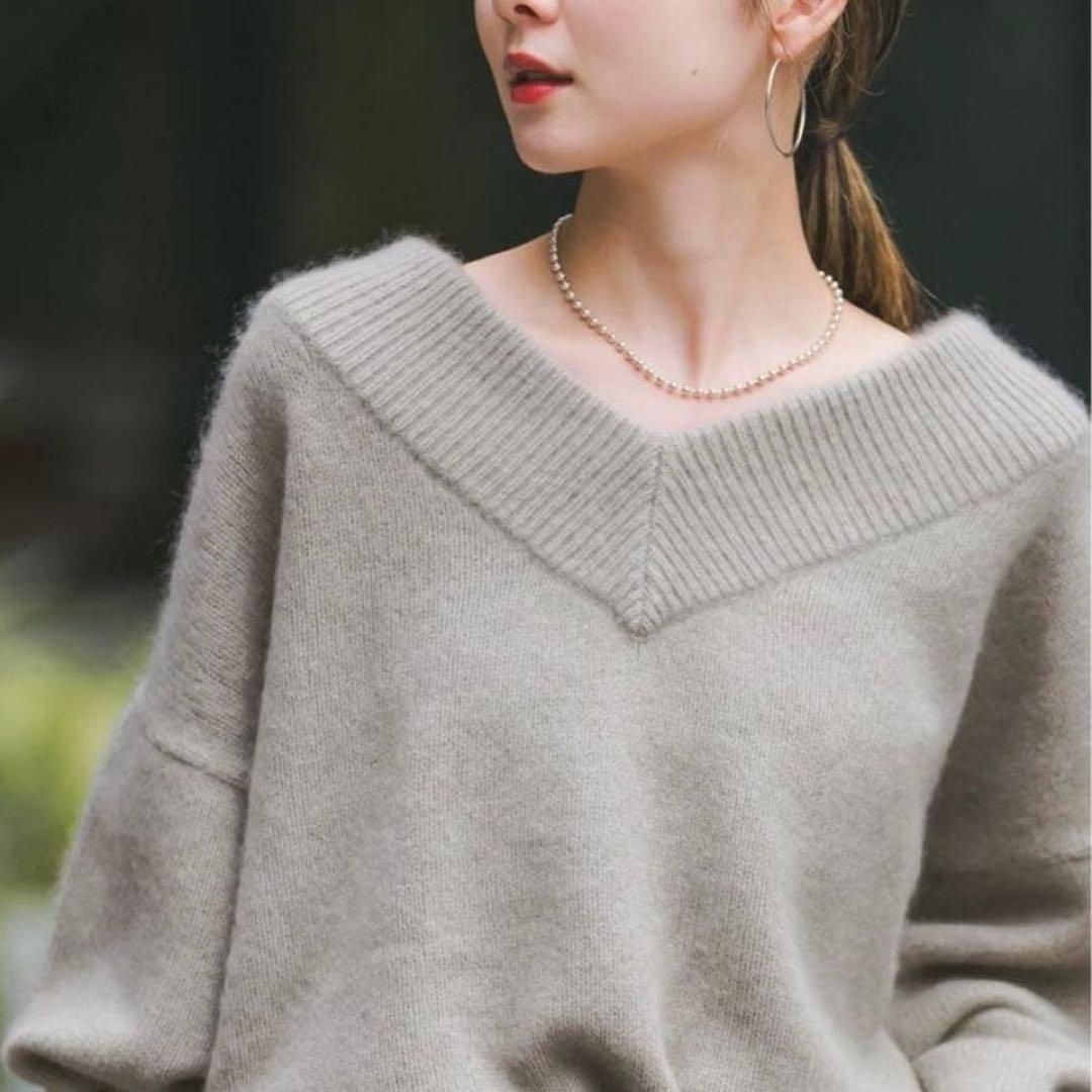 noble YAK ワイドVネックニット　ヤク　ノーブル　グレー
