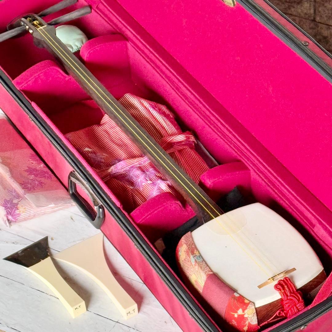 中棹三本継 沖縄三味線 鼈甲撥・ハードケース付き