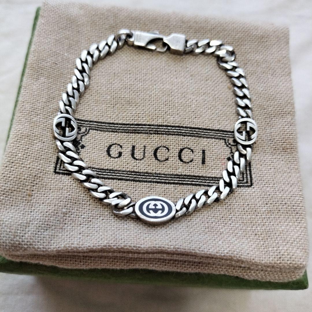再出品 GUCCI グッチ エナメルインターロッキングG 喜平ブレスレット17号 Amazon | グッチ インターロッキングG チェーン シルバー ブレスレット