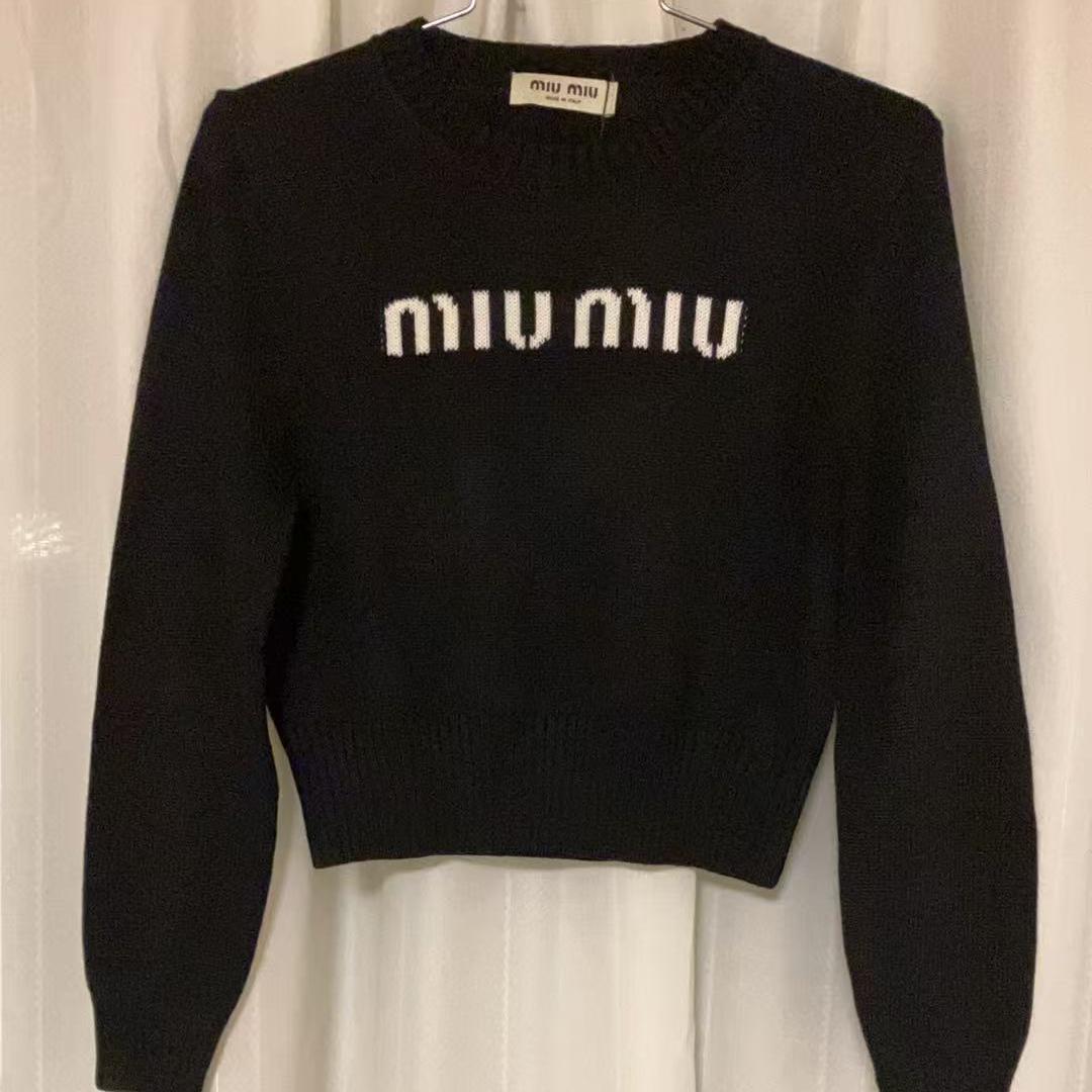 ロゴ ニット　ブラック黒　M