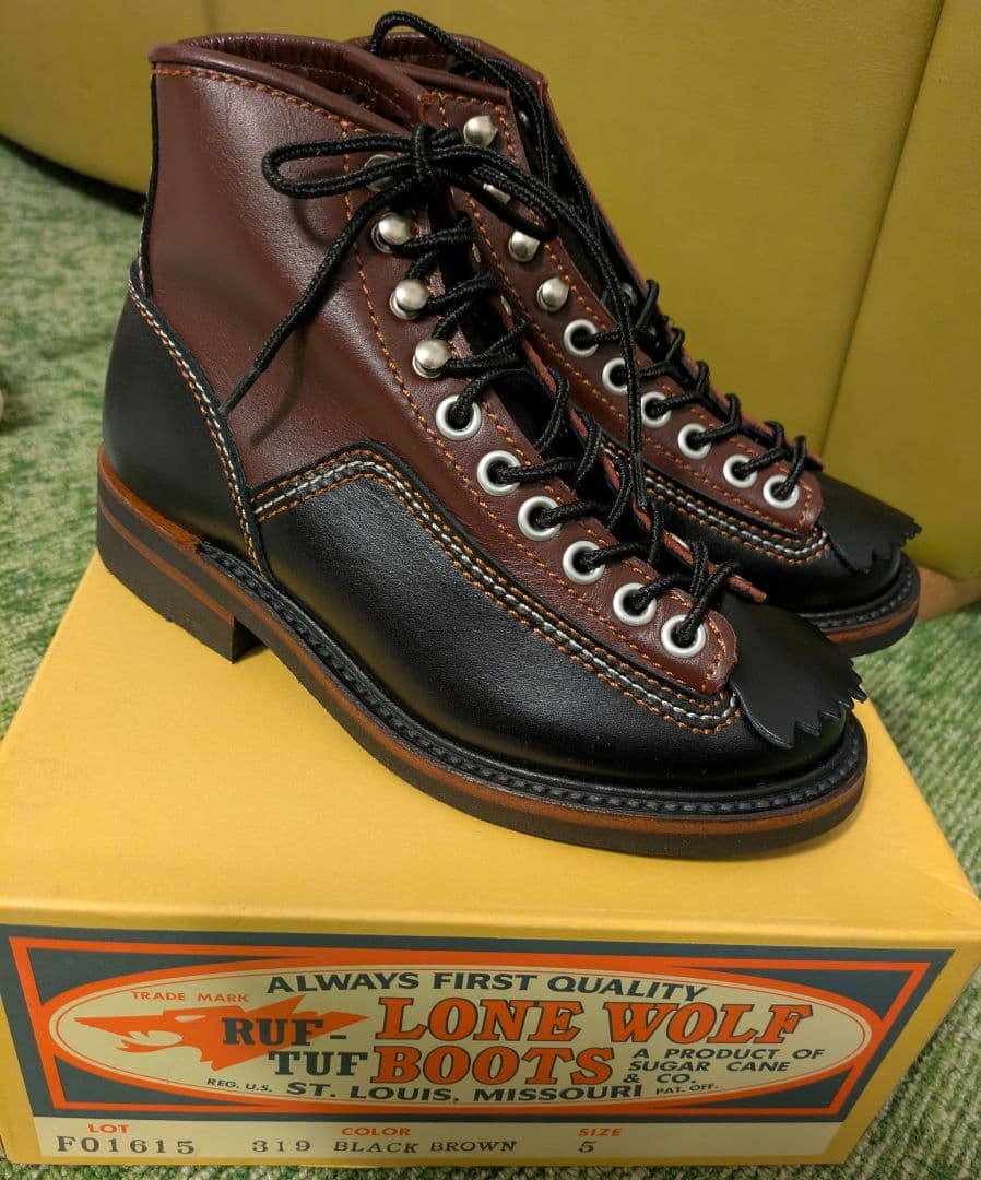 LONE WOLF BOOT カーペンター黒・茶色ツートン　5インチ　新品