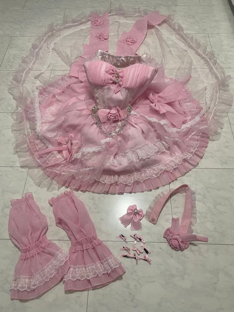 ゴスロリ・ロリータ ピンクドレス コスプレ　天使系　姫系 ロリータ ドレス＋帽子セット 通年 ピンク フレア ミディアム 七分袖