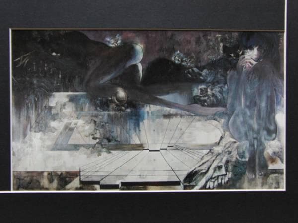 鶴岡　義雄、鏡のテーブル、希少な額装用画集より、新品高級額、額装付