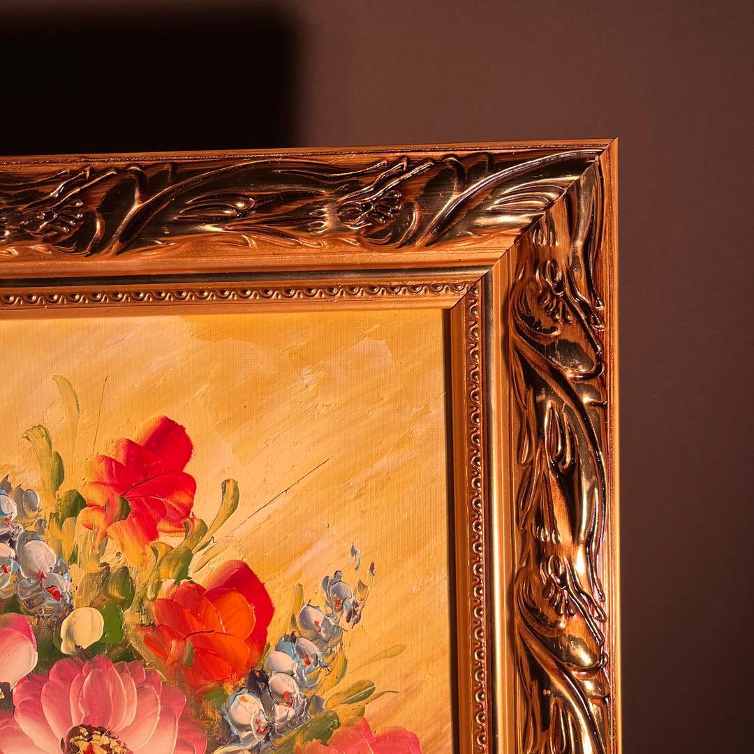 手書き油絵 花瓶の花 額付 肉筆絵画 インテリア 油彩画 - メルカリ