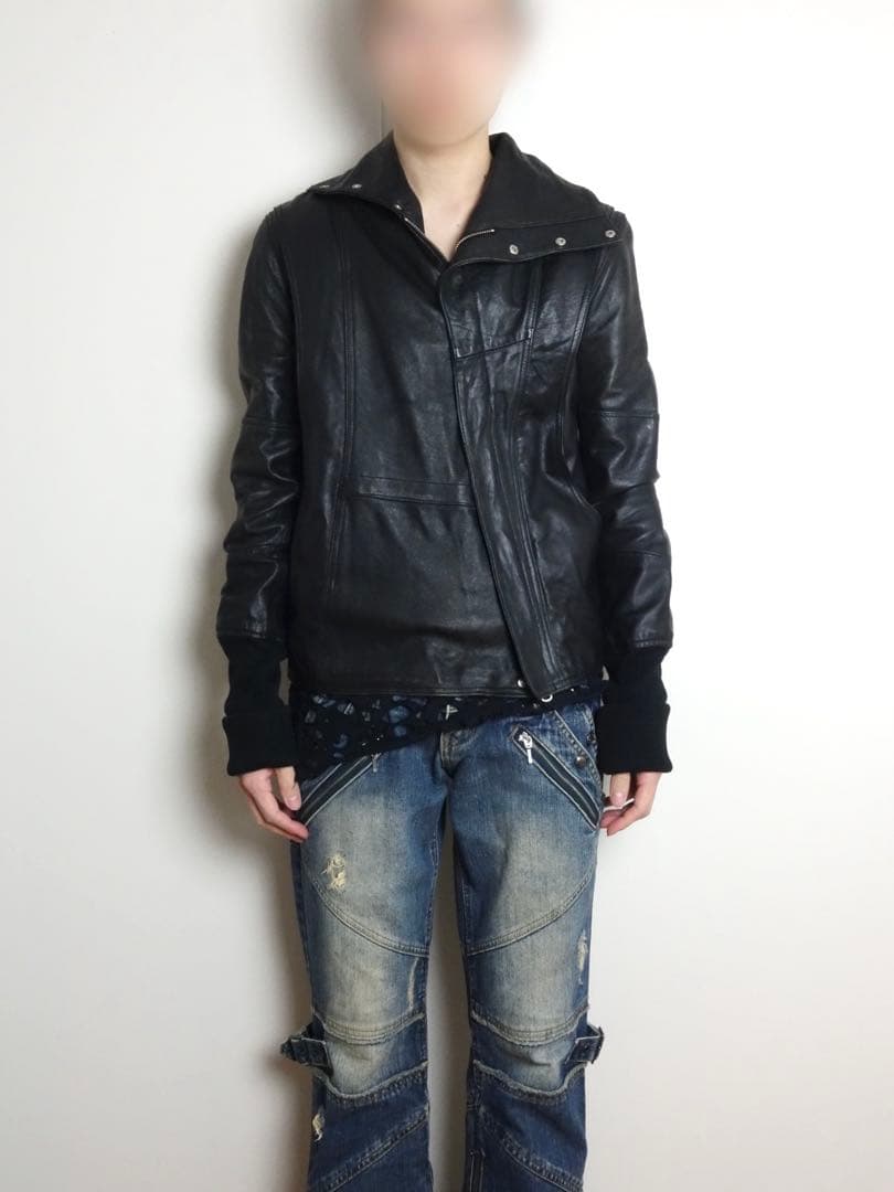 High Neck Leather Riders Jacket Ekam 変形