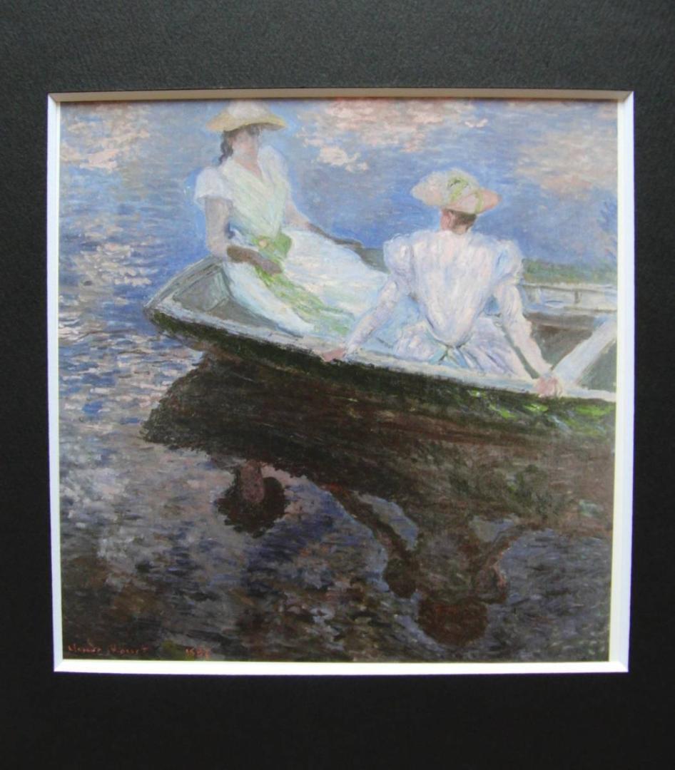クロード・モネ、「Young Women in Boat」、厳選 クロード・モネ 「舟遊び」アートポスター（フレーム付き） / Claude
