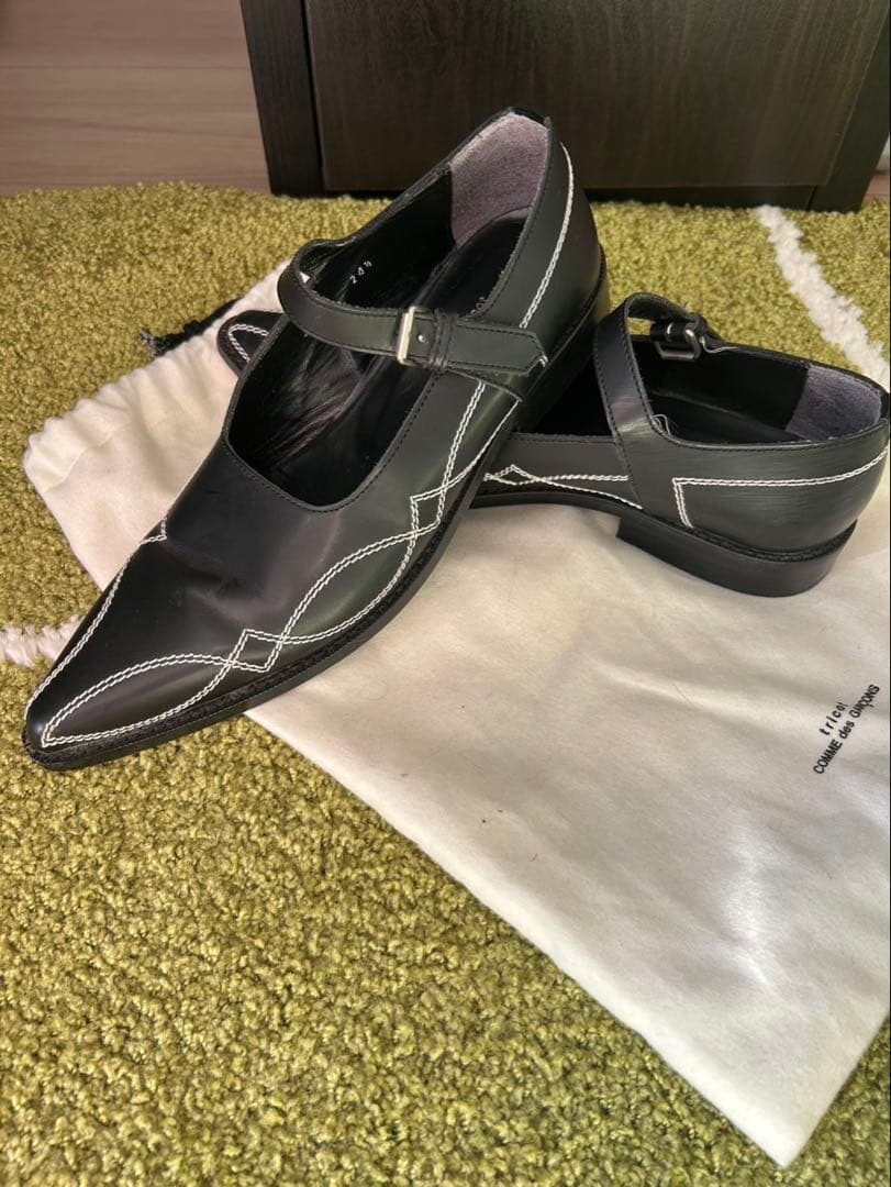 ⭐︎トリココムデギャルソン　ブラックレザーストラップパンプス コムデギャルソンCOMME des GARCONS ストラップレザーシューズ 黒23 (K
