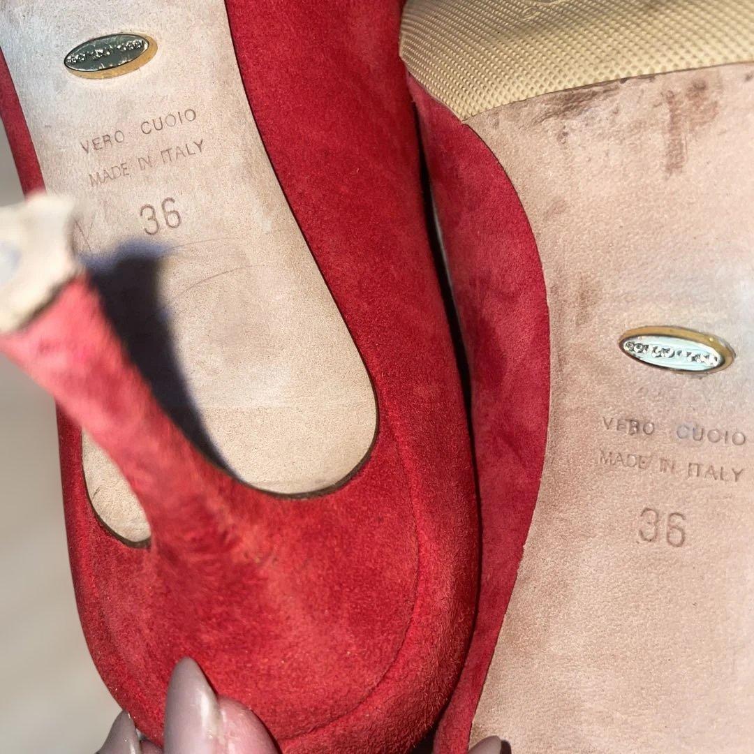 sergio rossi レッド スエード パンプス36クリスマスカラー - メルカリ