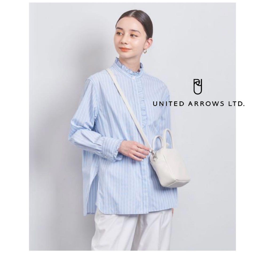美品】 ユナイテッドアローズ フリルスタンドカラーシャツ ブラウス