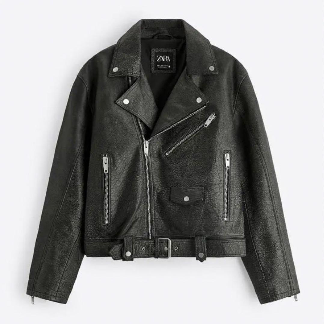 新品】ザラ ZARA ヴィンテージ レザーダブルライダースジャケット