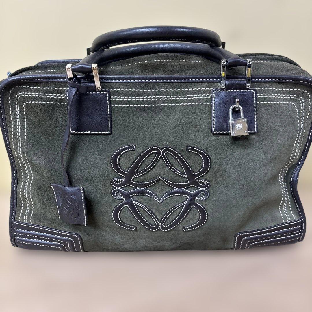 LOEWE アマソナ ミニボストン スエード カーキブラウン系