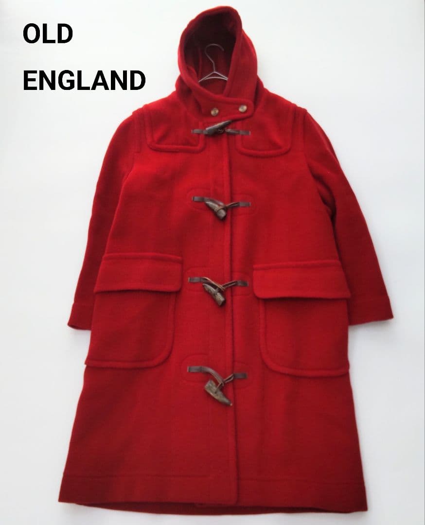 美品 オールドイングランド レディース ウール ヘリンボーン ダッフルコート 赤