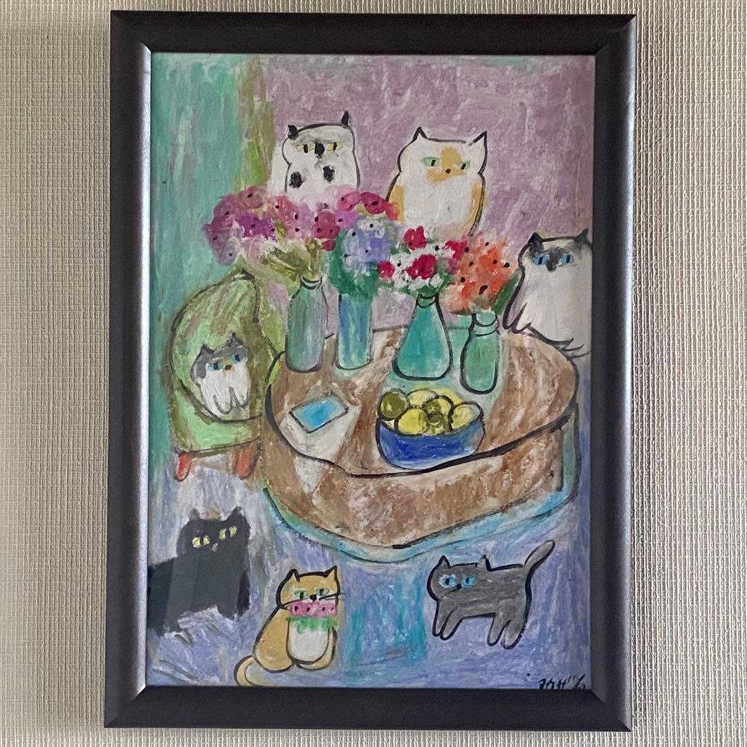 絵画 。手描き【きれいな花をたくさん買って部屋に置いてある】