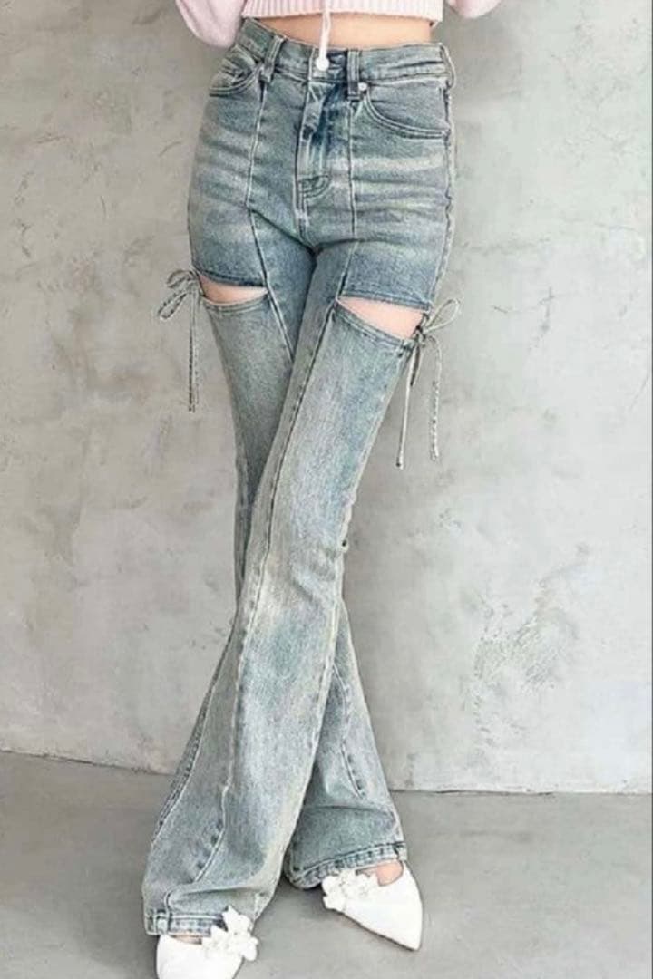 美品♡ROSEXXYカットアウト　リボンデニム　ライトブルー　S size♡