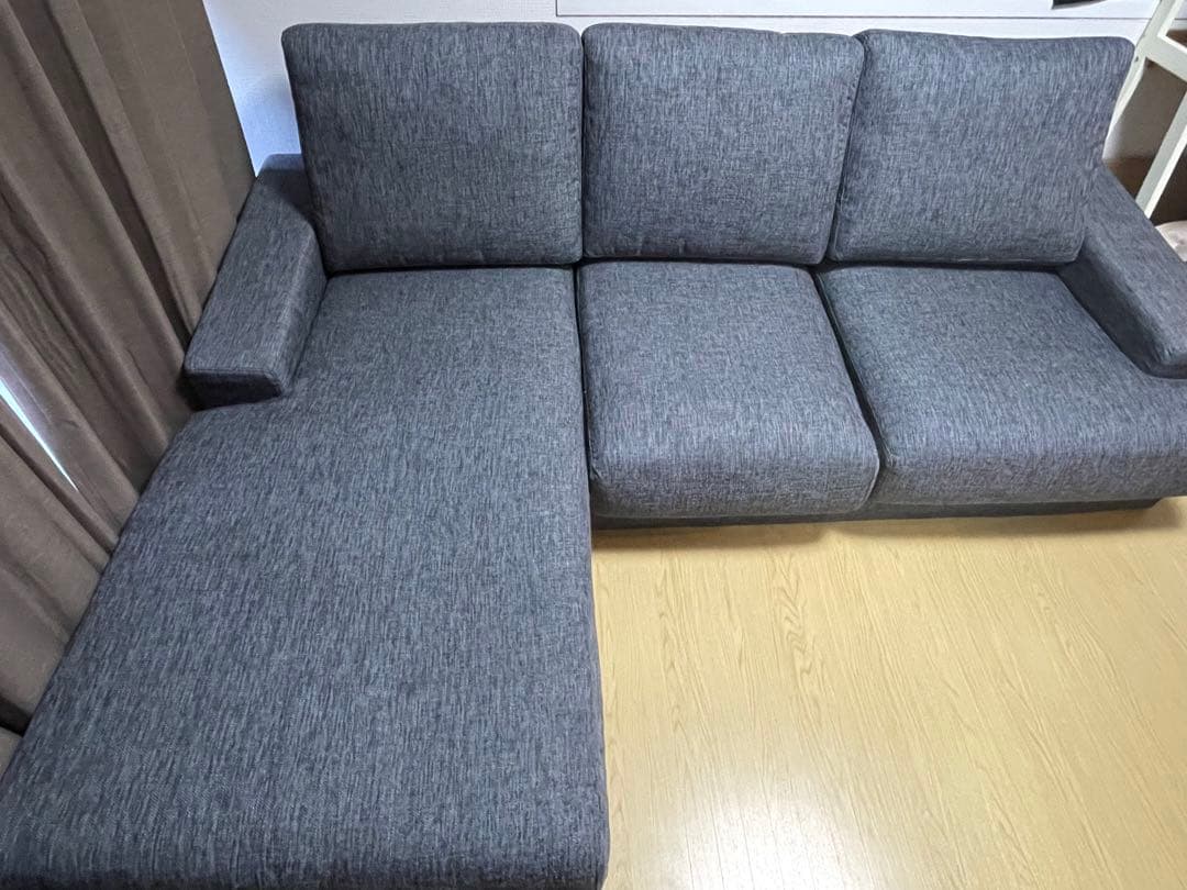 グレー L字型ファブリックソファ