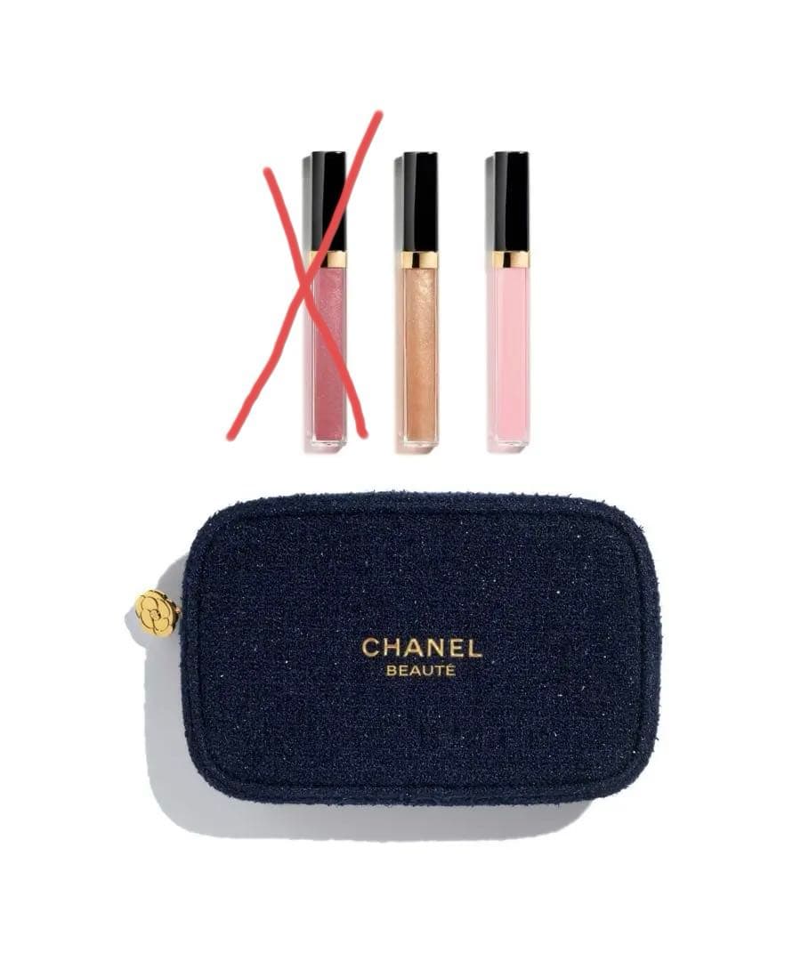 2025 CHANEL クリスマスコフレ　リップグロス２本・ポーチ　巾着、箱つき 2025公式CHANELシャネルクリスマスコフレポーチ予約♡チャーム付き
