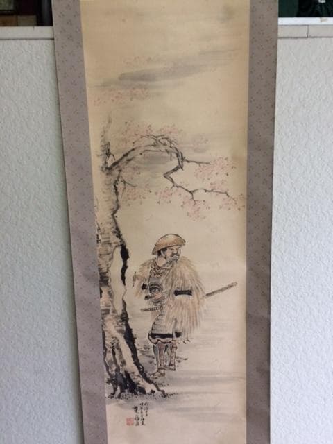 掛軸 佐久間『桜花武士図』日本画 絹本 共箱付 掛け軸 R03182 酒井抱一 「十二か月花鳥図」 三月 「桜に雉子図」 複製掛軸 : 酒井抱