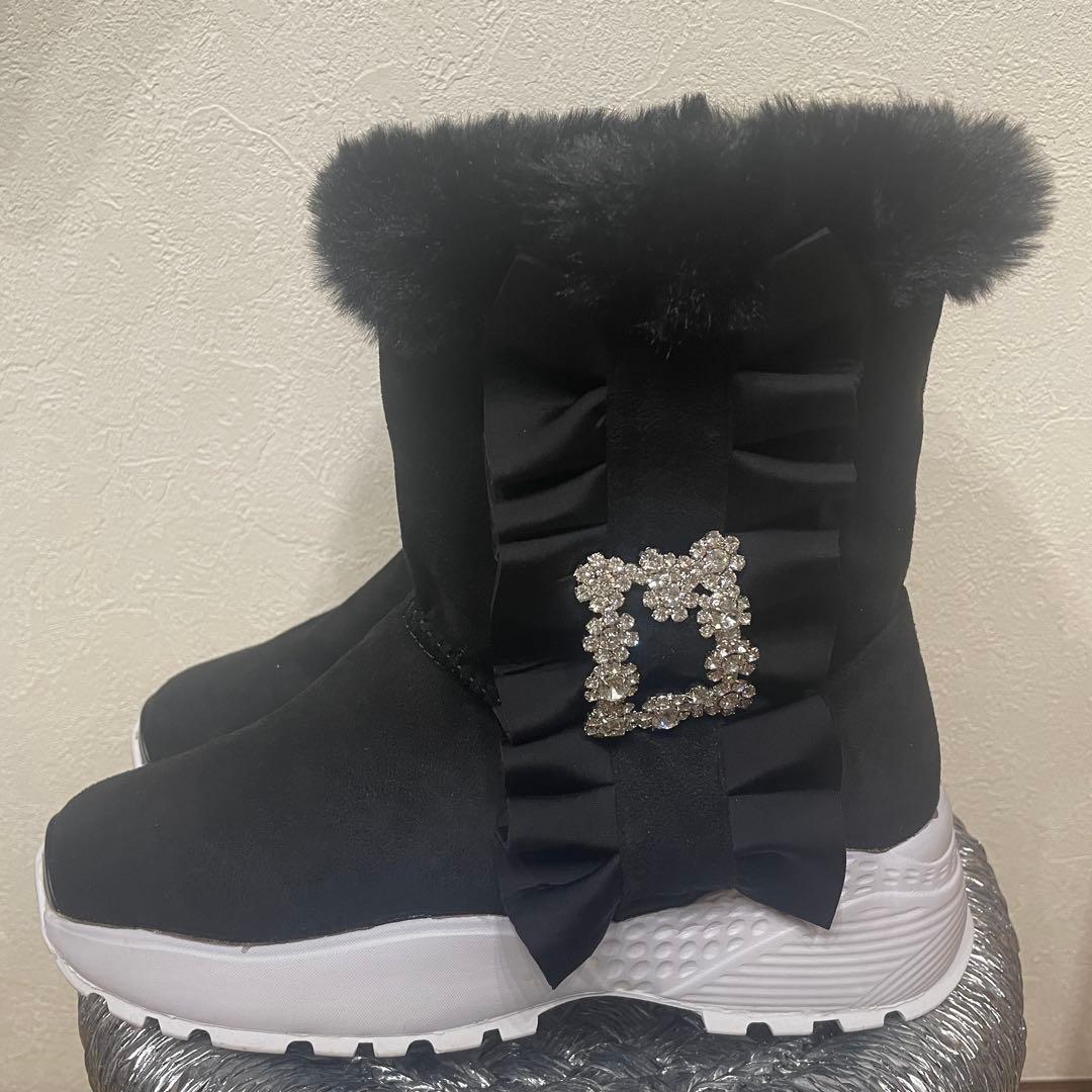 &LOVE 厚底 ビジュー もこもこ スニーカーブーツ　ゴージャス　L LOVEHUNTER（ラブハンター） ブーツ 厚底ニットスニーカーブーツ(1907