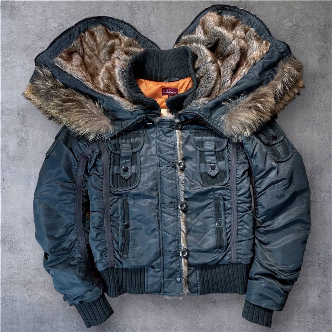 希少カラー 美品 AVIREX N-2B ミリタリー ジャケット ファー 短丈