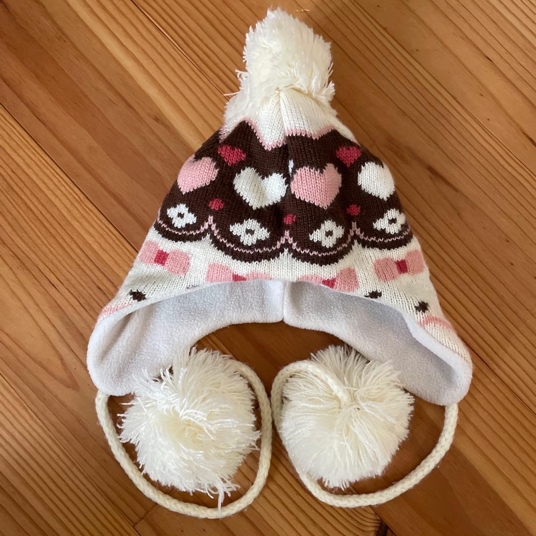 anyFAM チョコレート柄ニット帽 Mサイズ EDWIN（エドウィン） キッズ ニット帽 耳あて付き 裏ボア フェイク