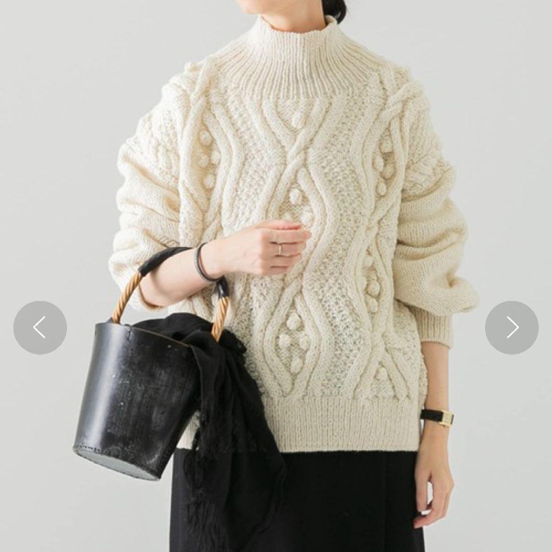かぐれ 柄編みタートルネックプルオーバー アイボリー ケーブルニット セーター