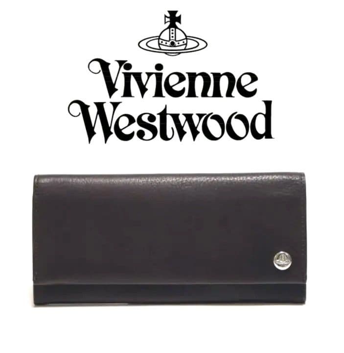 新品箱付き【ヴィヴィアンウエストウッド】ワックスドレザー フラップ長財布 濃茶
