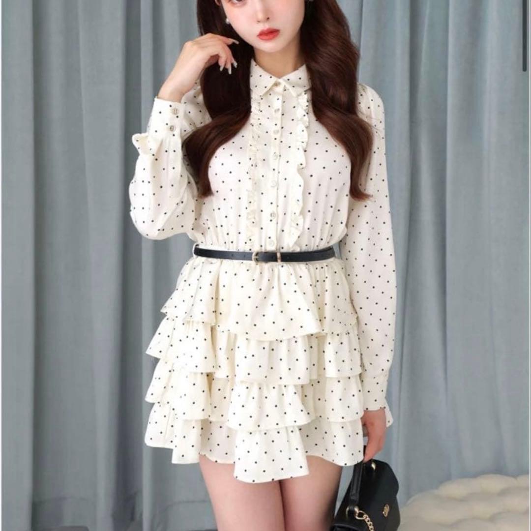 新品 完売 エムミーエメ クラシカルドットティアードワンピース M me eme