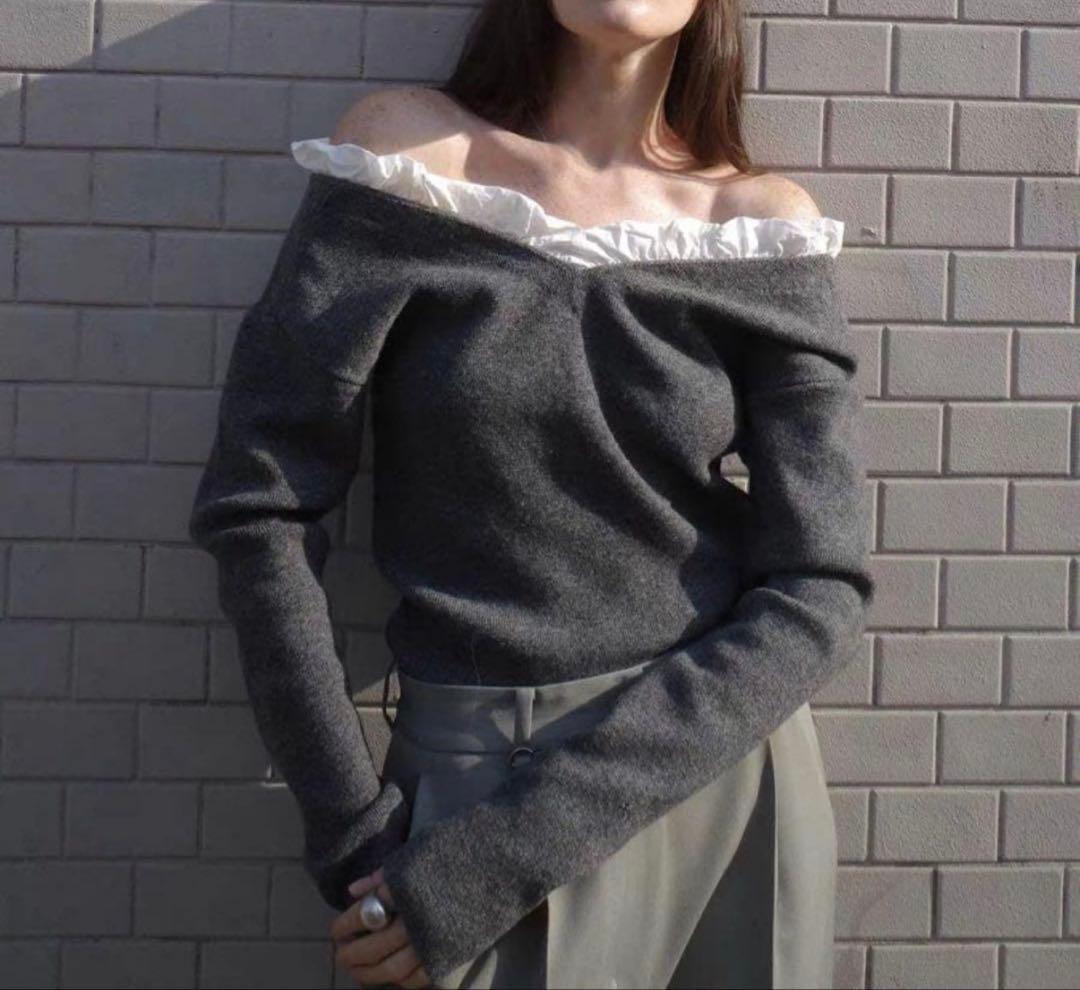 トップス CLANE 2WAY FRILL V NECK KNIT TOPS