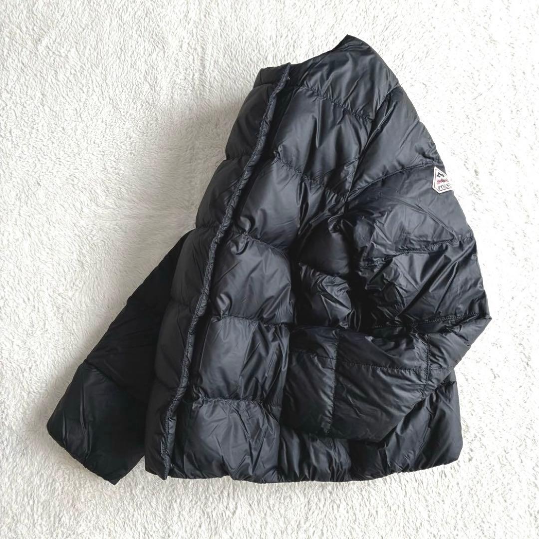 美品 ピレネックス カンヌ ノーカラーダウンジャケット 38 濃紺