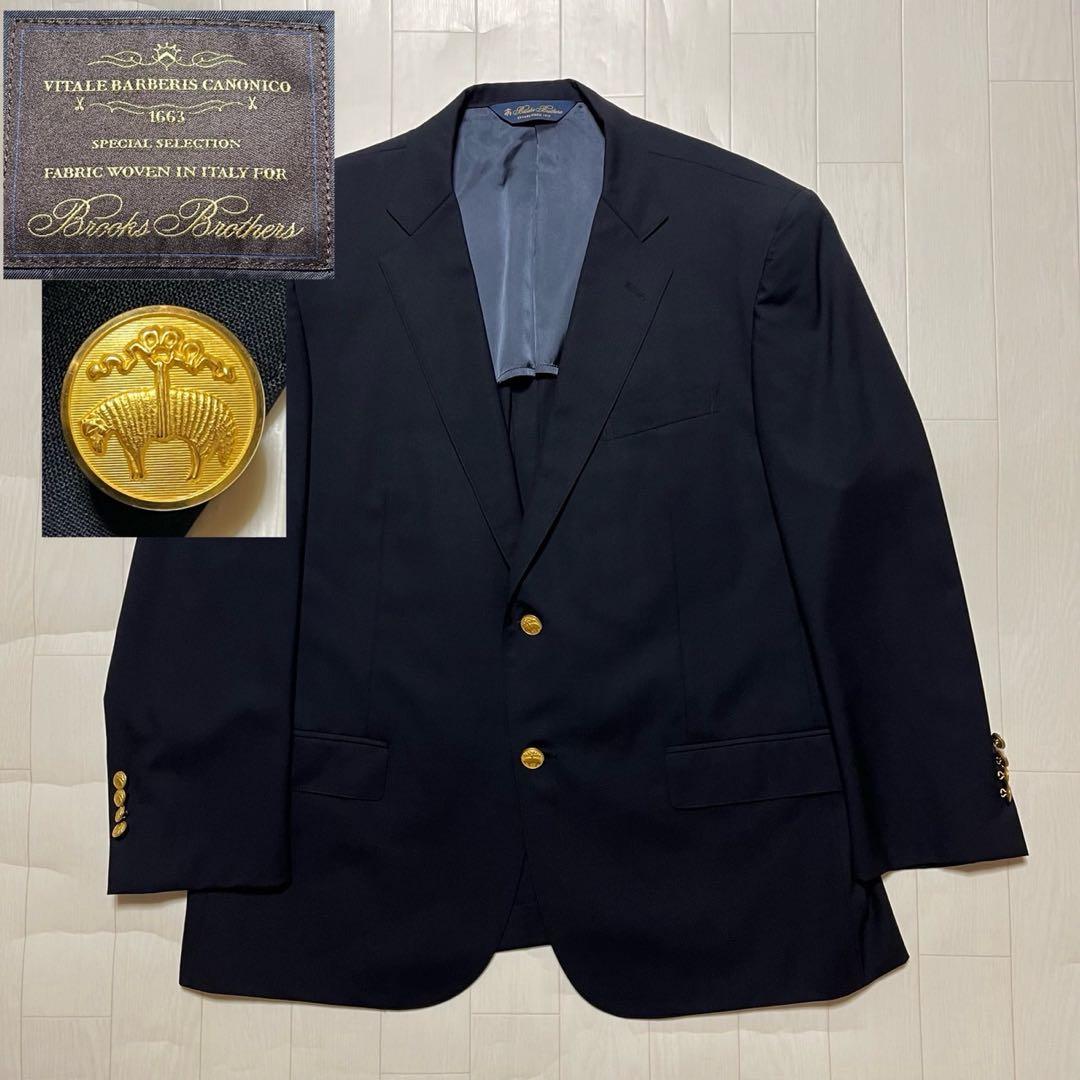 美品 ブルックスブラザーズ 伊カノニコ生地 金ボタン 紺ブレザー 紺