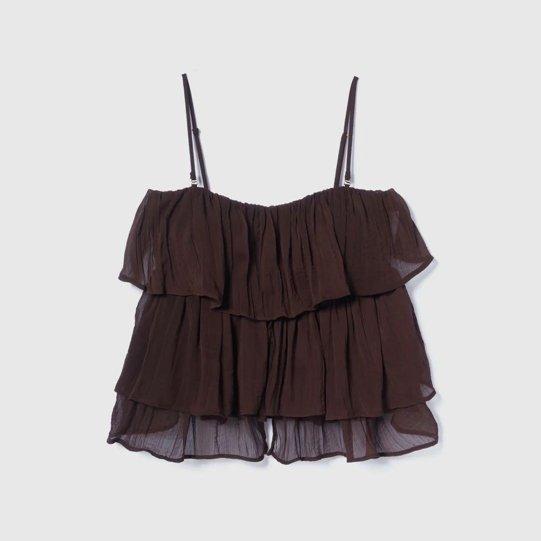 本日のみ値下げ新品collab パッドinフリル2wayキャミソール　ブラウン