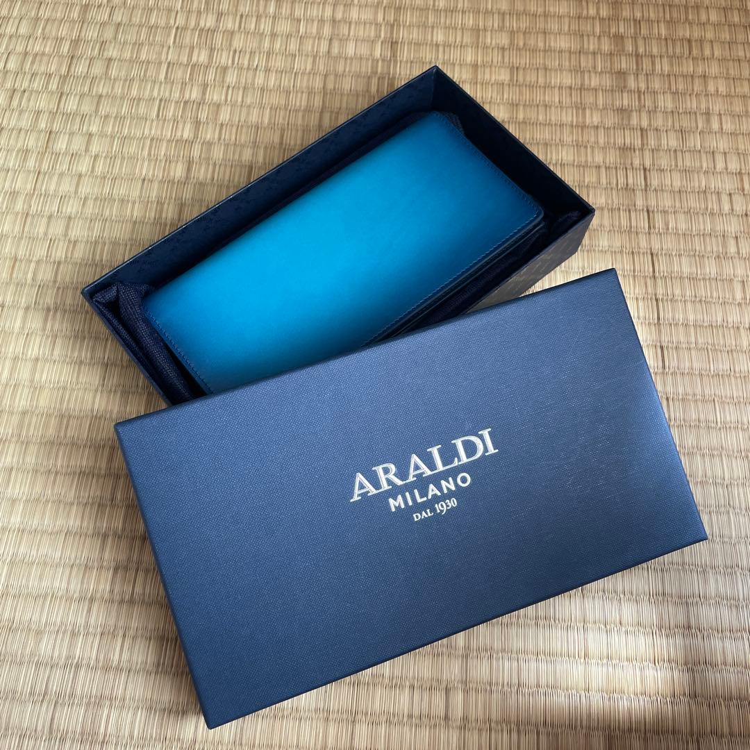 ◆値下げしました◆ブルーグラデーションウォレット 最小 L字ファスナーロングウォレット【 エメラルドブルー