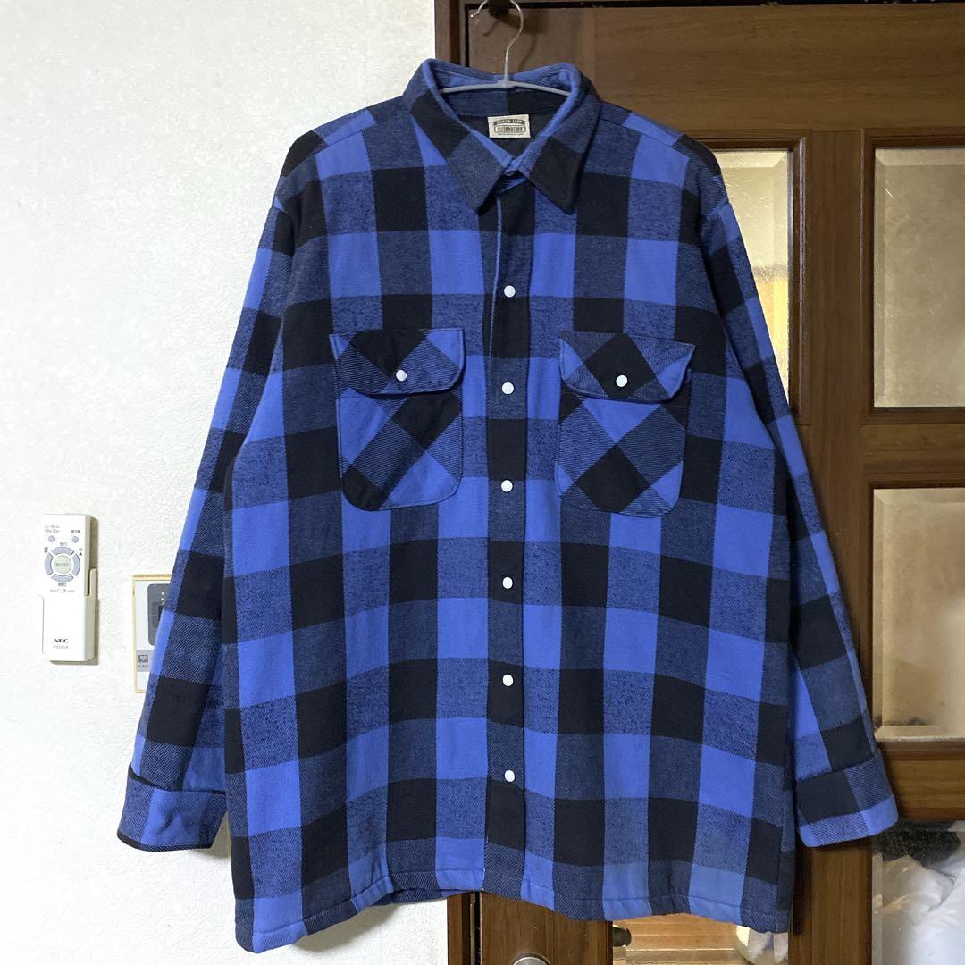 90s five brother 青黒 キルティング ネルシャツ L USA製
