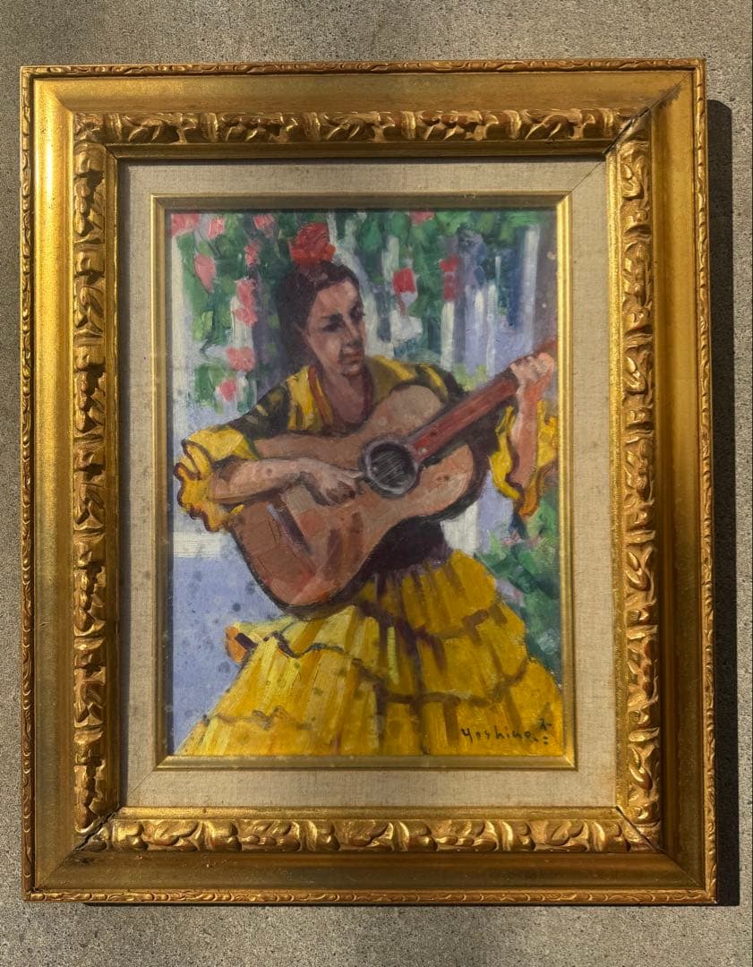 【吉野不ニ太郎】女性 ギター 絵画 印象派