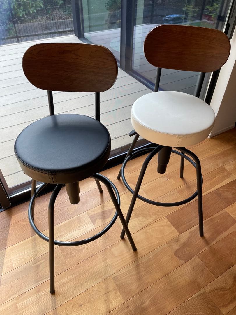 カウンターチェア　高さ調整可能　ウッド　スチール(2脚セット)