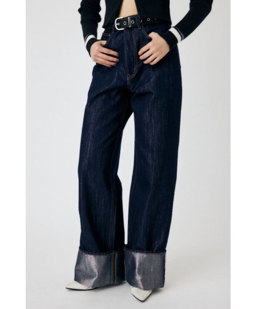 【超美品】moussy グリッターデニムワイドストレッチパンツSサイズ相当