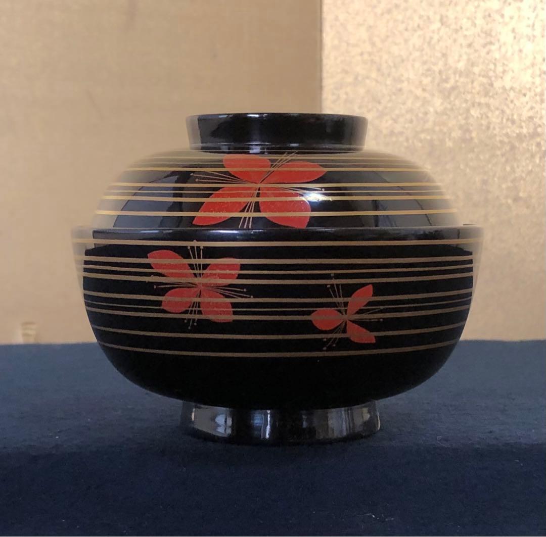 《レ》懐石 黒塗 金線模様 吸物椀6客 克己作 木製漆器 共箱 260128く2