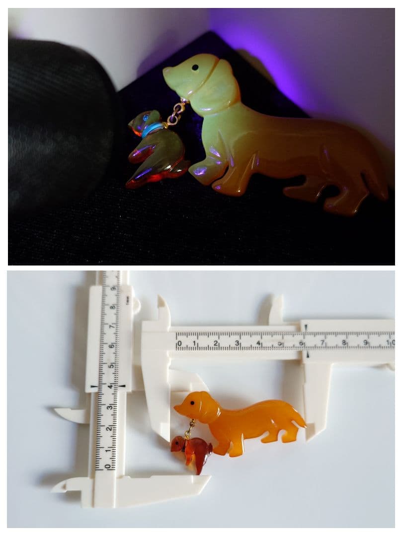 ヴィンテージ ブローチ バルト海琥珀 アンバー2種 ダックスフンド 親子