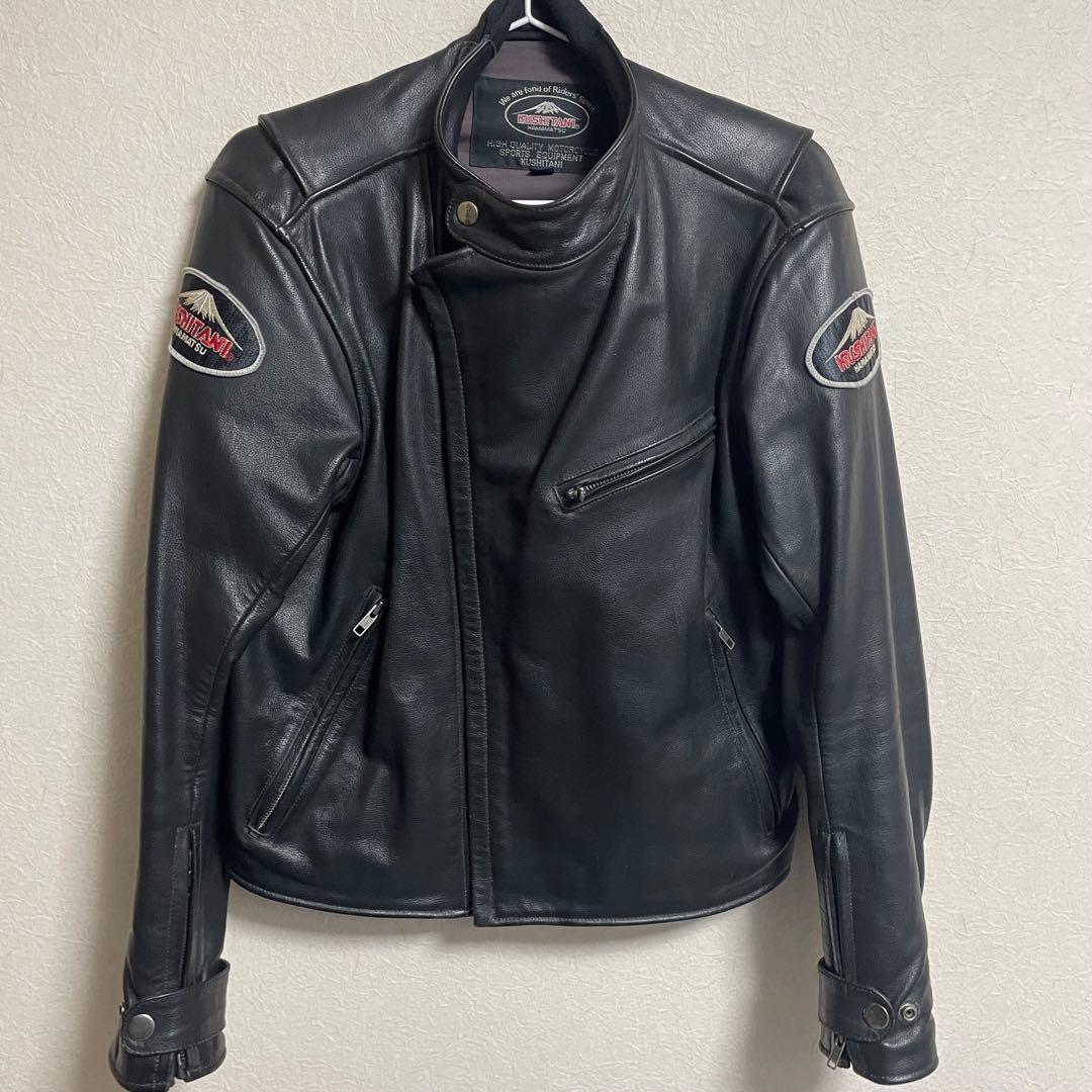 KUSHITANI ブラック レザーライダースジャケット　本革　黒　BLACK