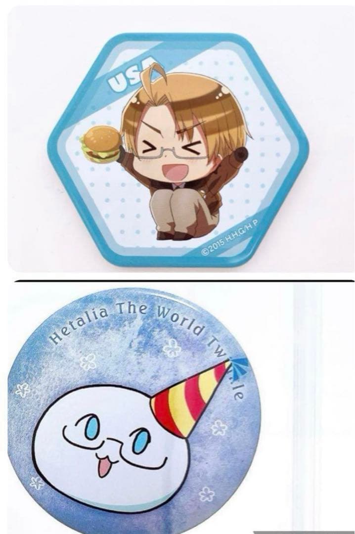 2点セット ヘタリア もちたりあ アメリカ 缶バッジ 六角形缶バッジ