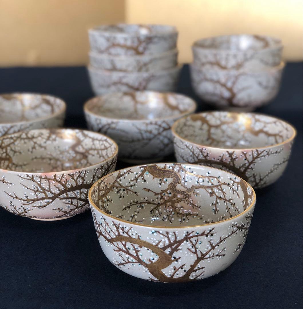 割引❗️《R》懐石 仁清光琳梅画写 向付10客 快楽造 共箱　251009い1